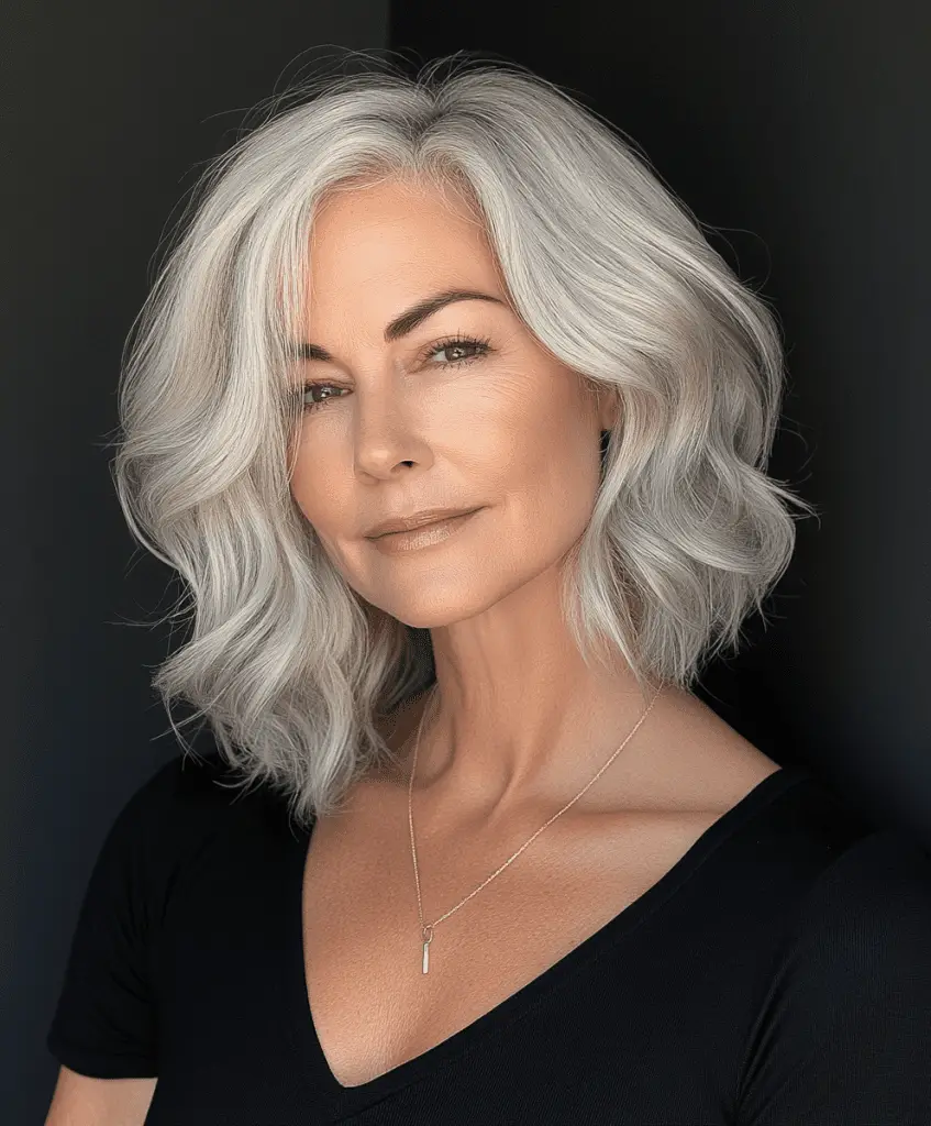 Gentle curls with side part for women in their 60s