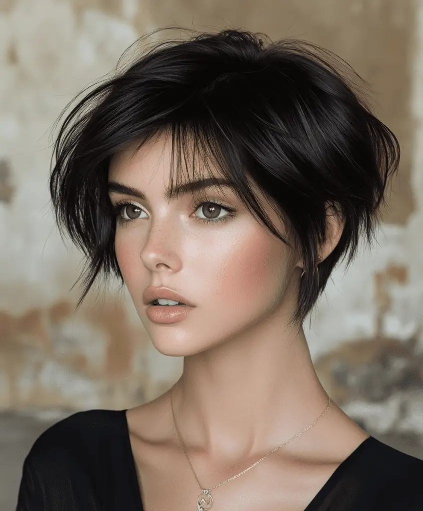 Short inverted bob with a sharp angled cut