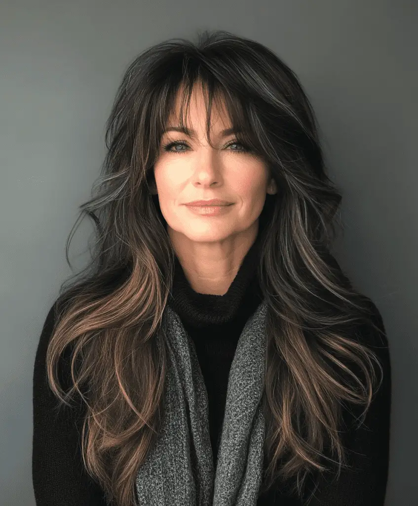 Layered waves with blonde highlights for women over 50