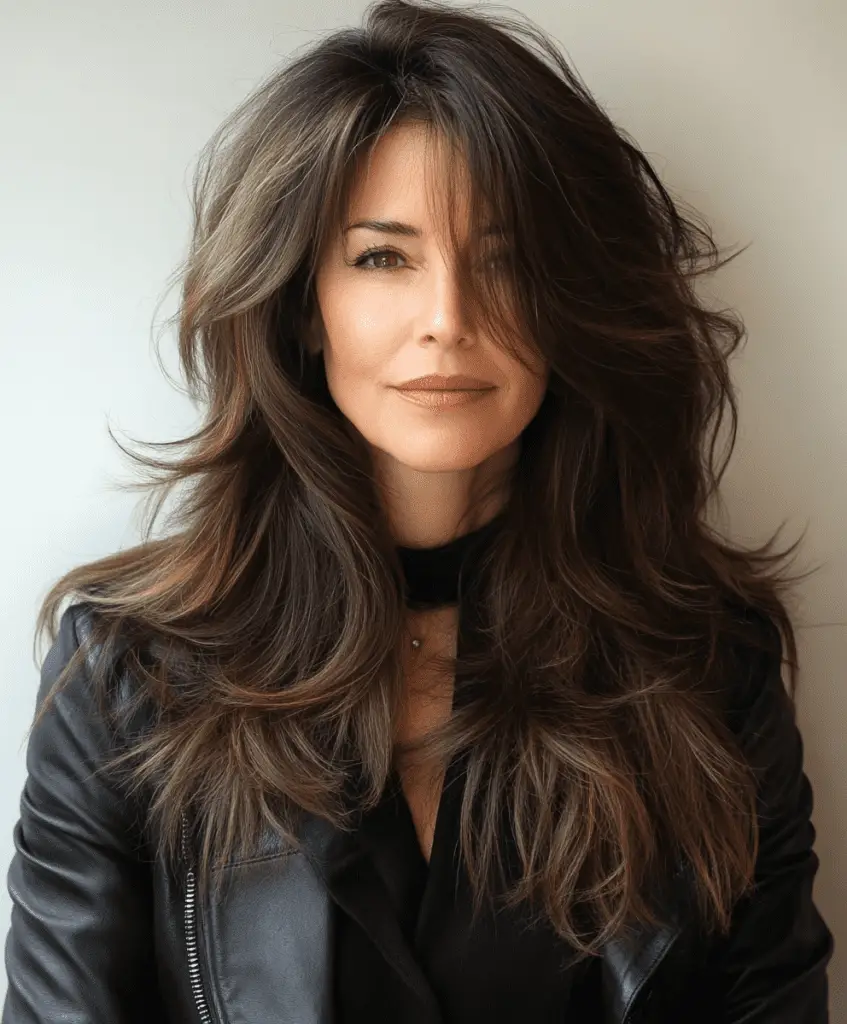 Long hair with subtle balayage for women over 50