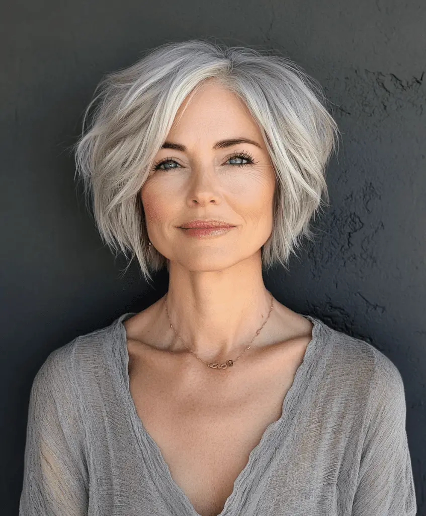 Choppy bob hairstyle for women over 50