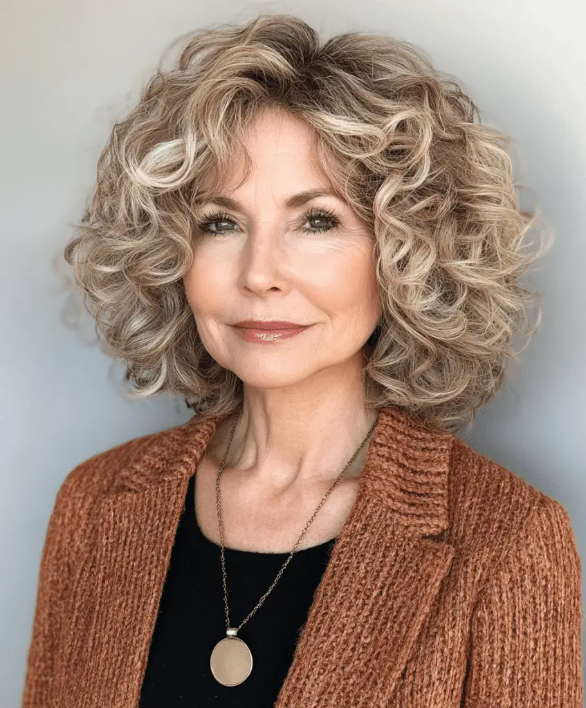 Curly bob with tapered ends hairstyle for older women