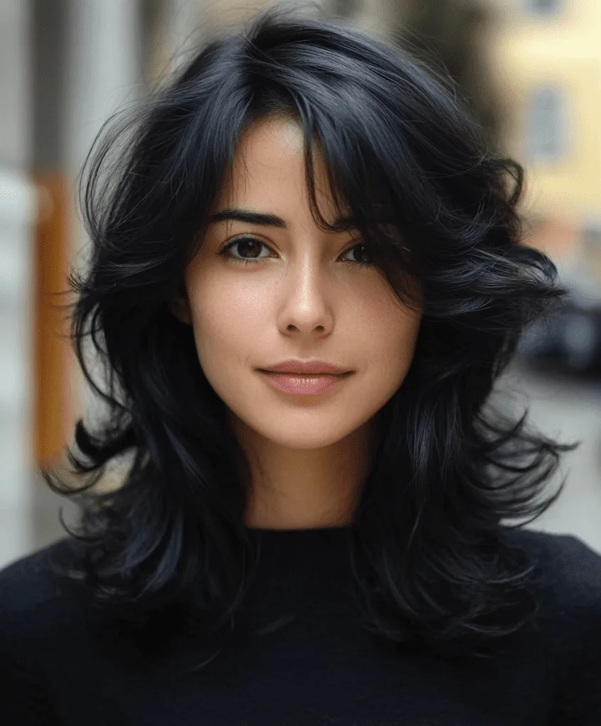 Medium-length hairstyle with curled ends for thin hair