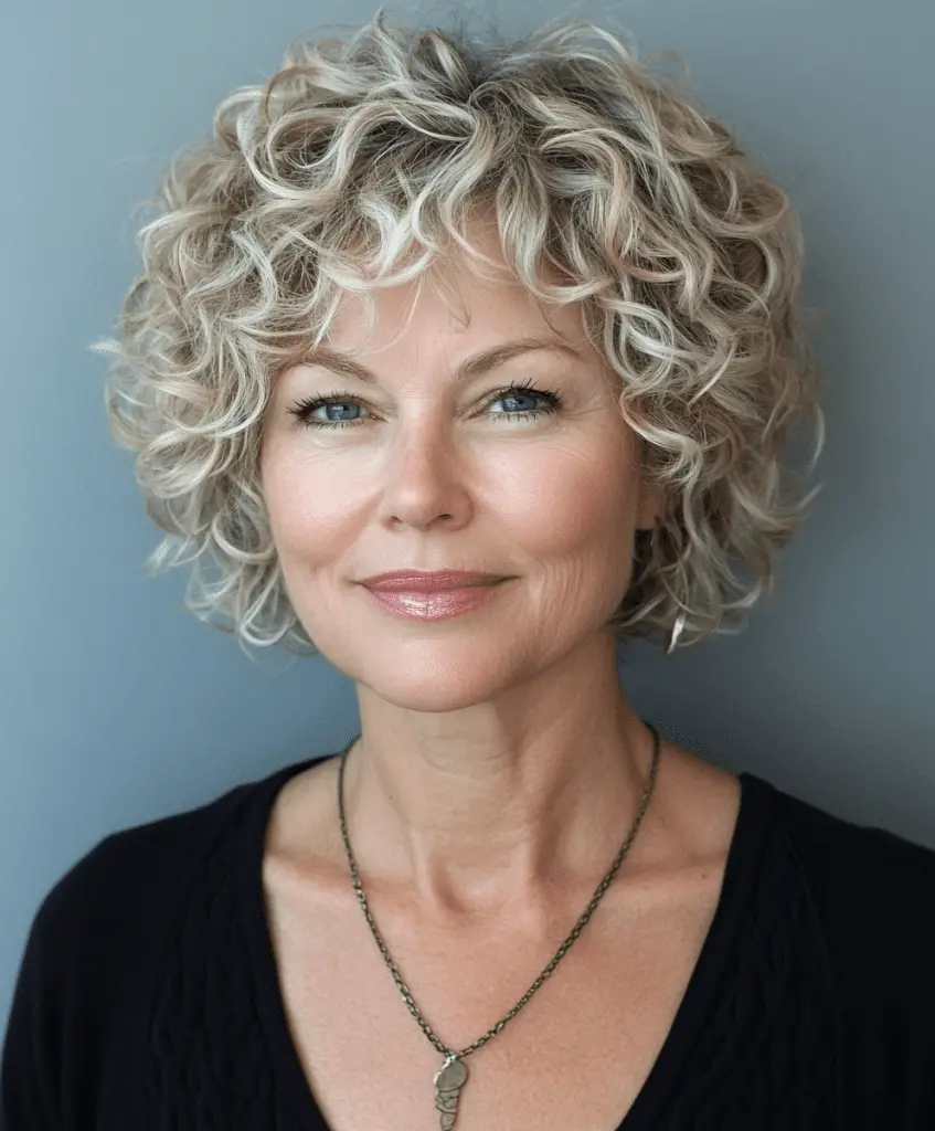 Short curly hairstyle with volume for older women