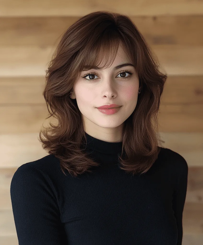 Soft curls with side-swept bangs for thin hair