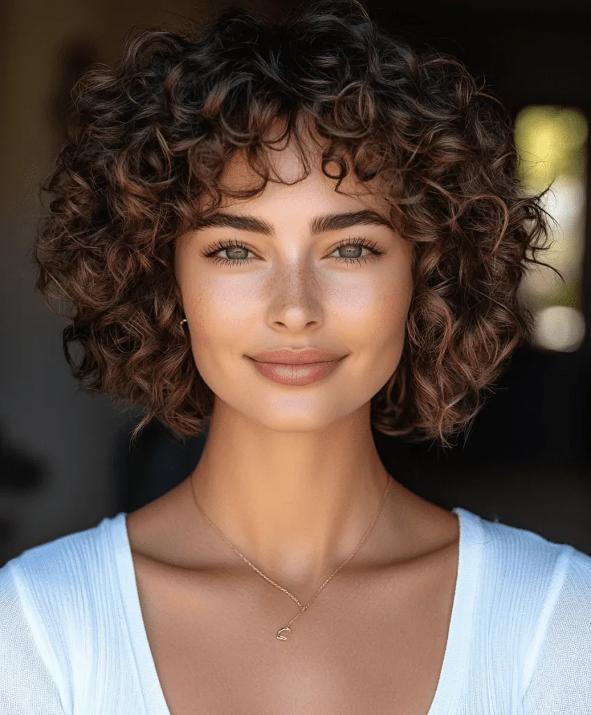 Short curly bob hairstyle for thin hair