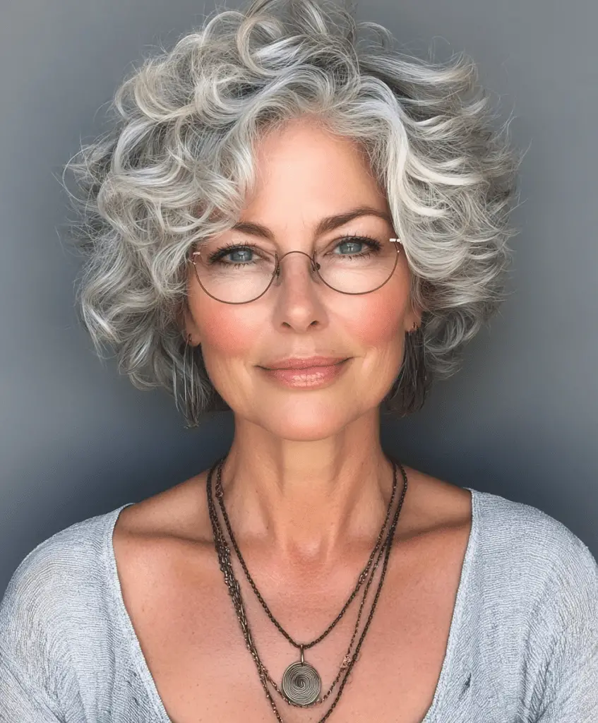 Woman with a short curly crop haircut