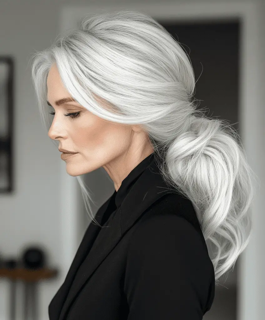 Long hairstyle with soft curls for women over 50