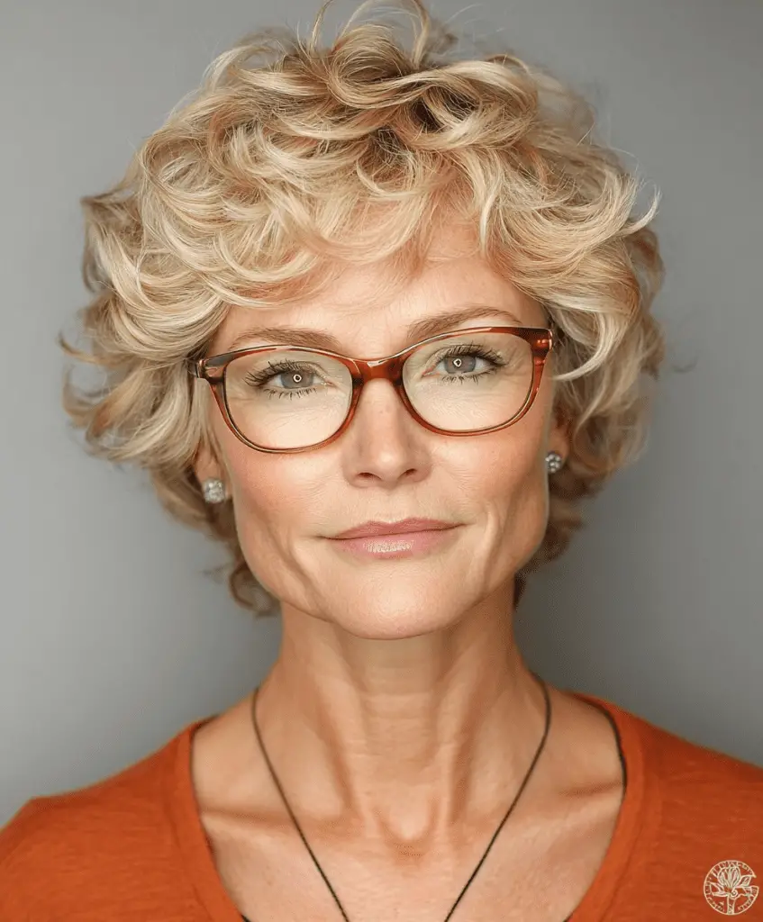 Woman with a curly shag hairstyle