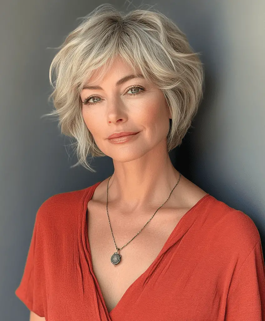 Short crop hairstyle with side part for women over 50