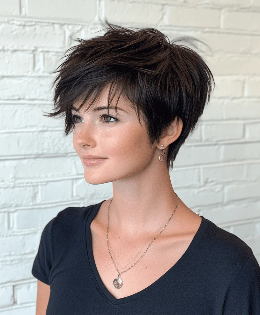 Short shag haircut with bangs for thin hair