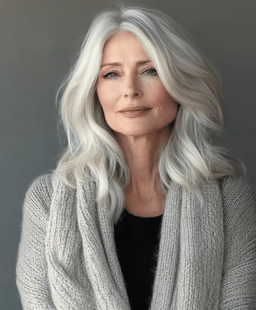 Elegant shoulder-length wavy hairstyle for women over 50