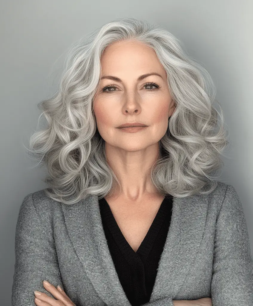 Shoulder-length curls for women in their 60s