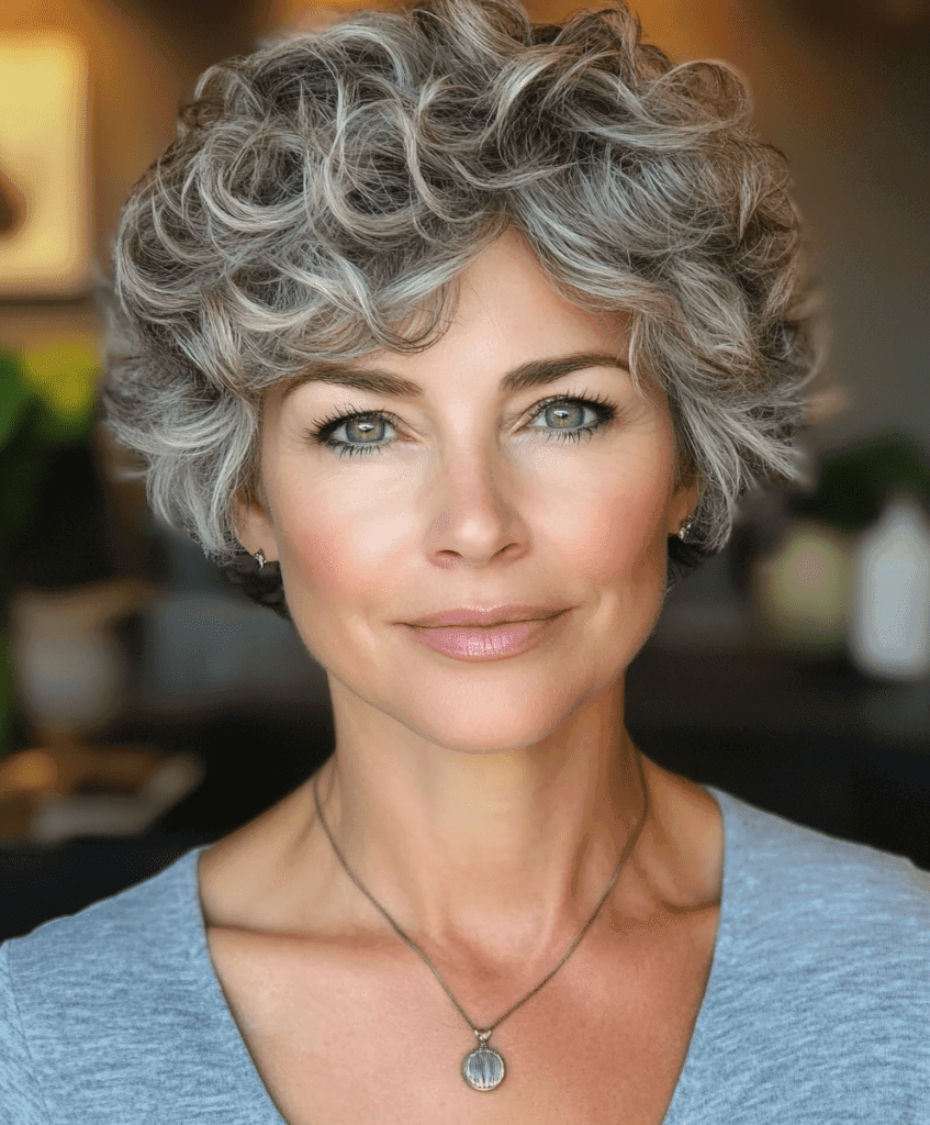 Curly pixie cut for older women