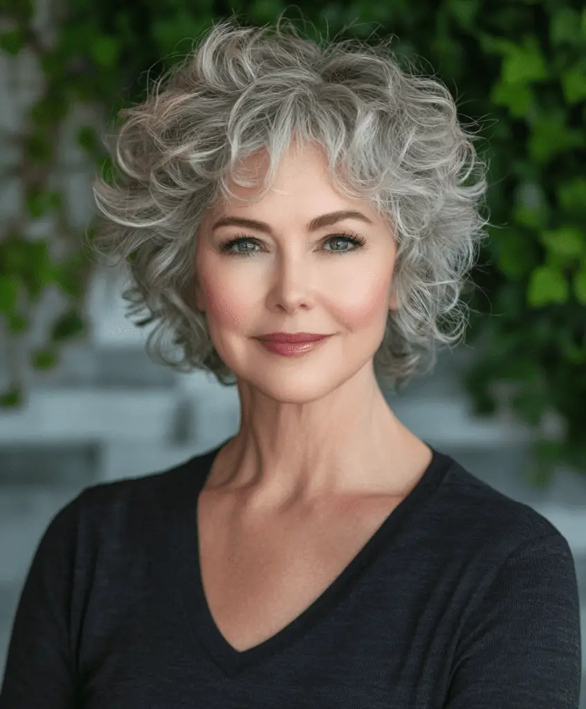 Curly hairstyle with textured layers for women over 50