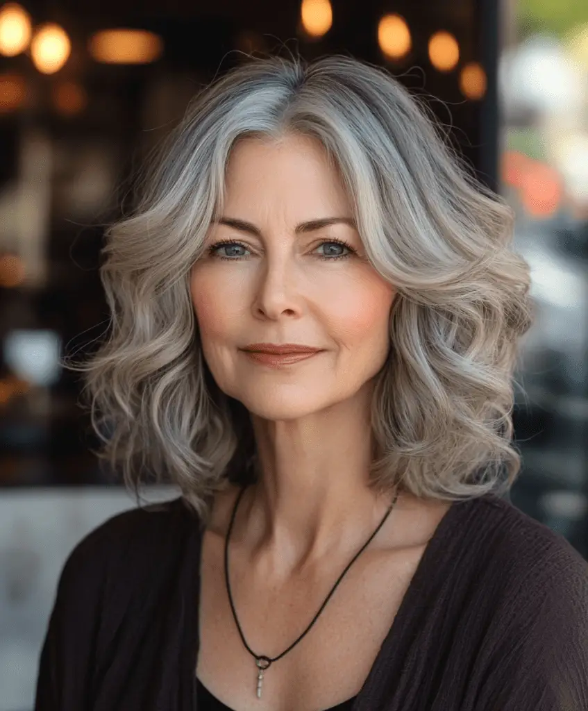 Softly curled bob with highlights for women over 60