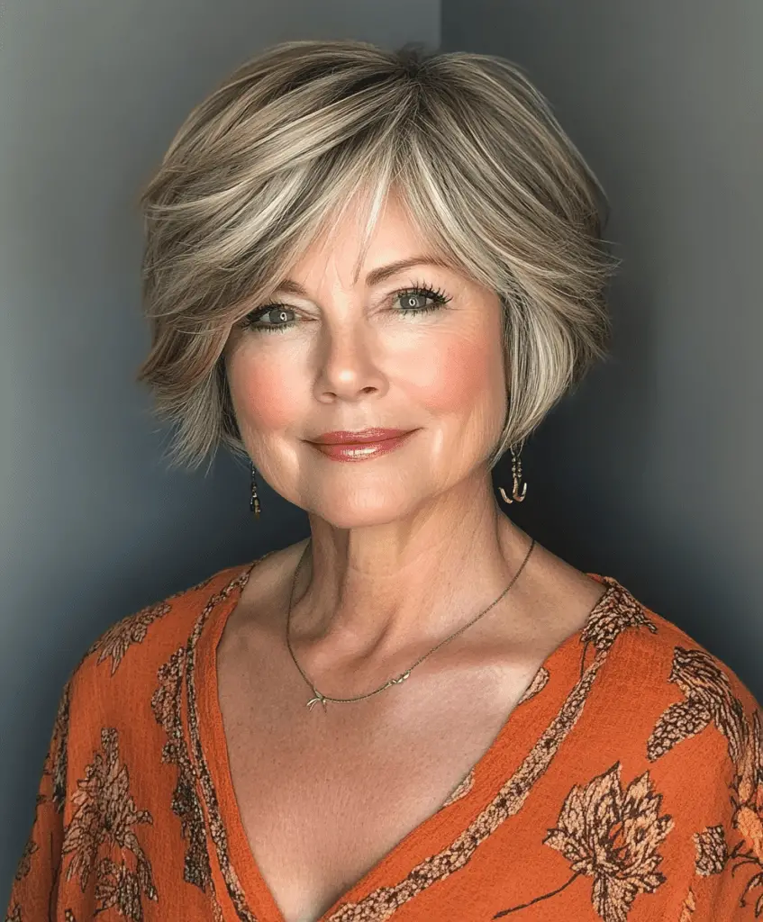 Short bob with side bangs hairstyle for women over 50