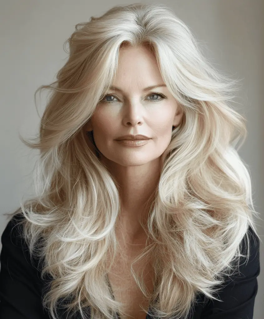 Long hair with flipped ends for women over 50