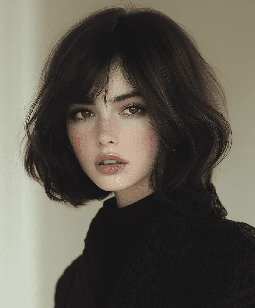 Short bob with deep side part for added volume