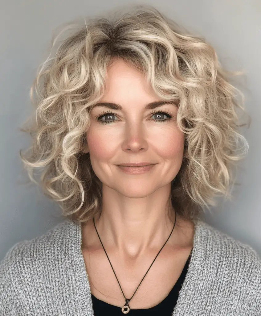 Curly hairstyle with soft layers for women over 50