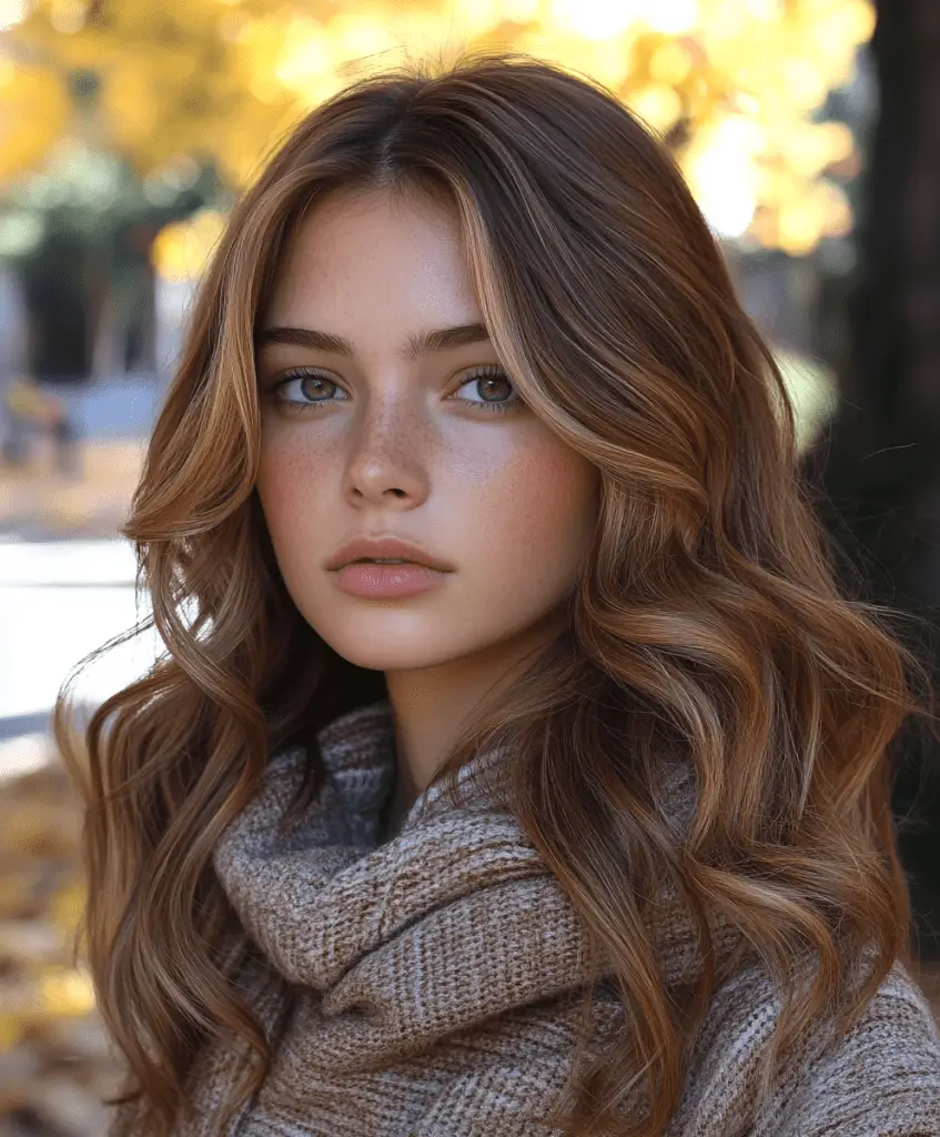 Chocolate brown hair paired with sandy blonde highlights