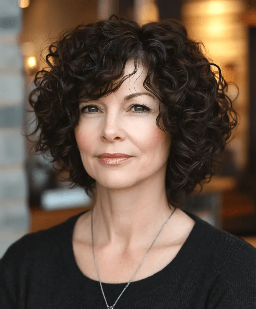 Curly bob with a side part for older women