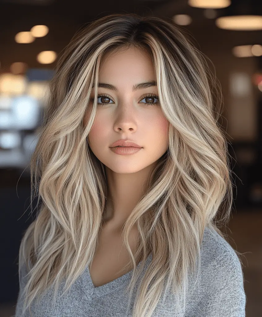 Mocha brown hair with cool ash blonde highlights