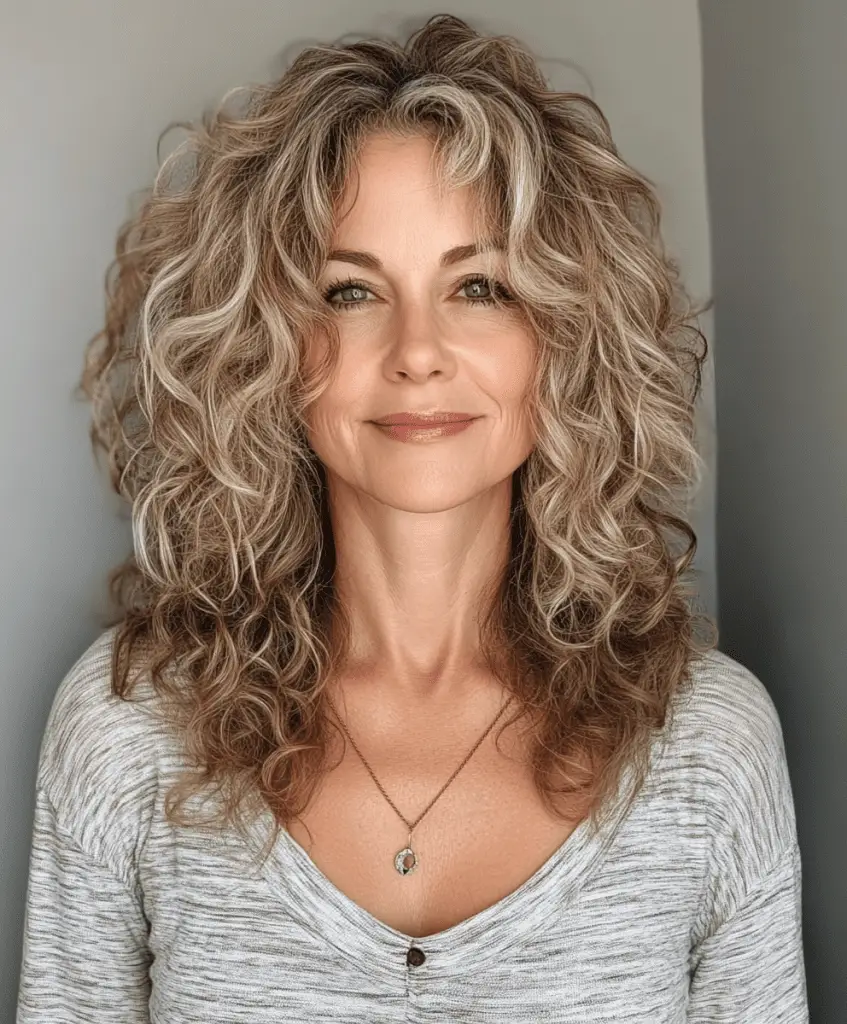 Curly hairstyle with highlights for women over 50