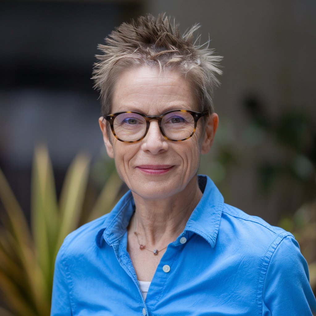 Woman with a short spiky pixie cut