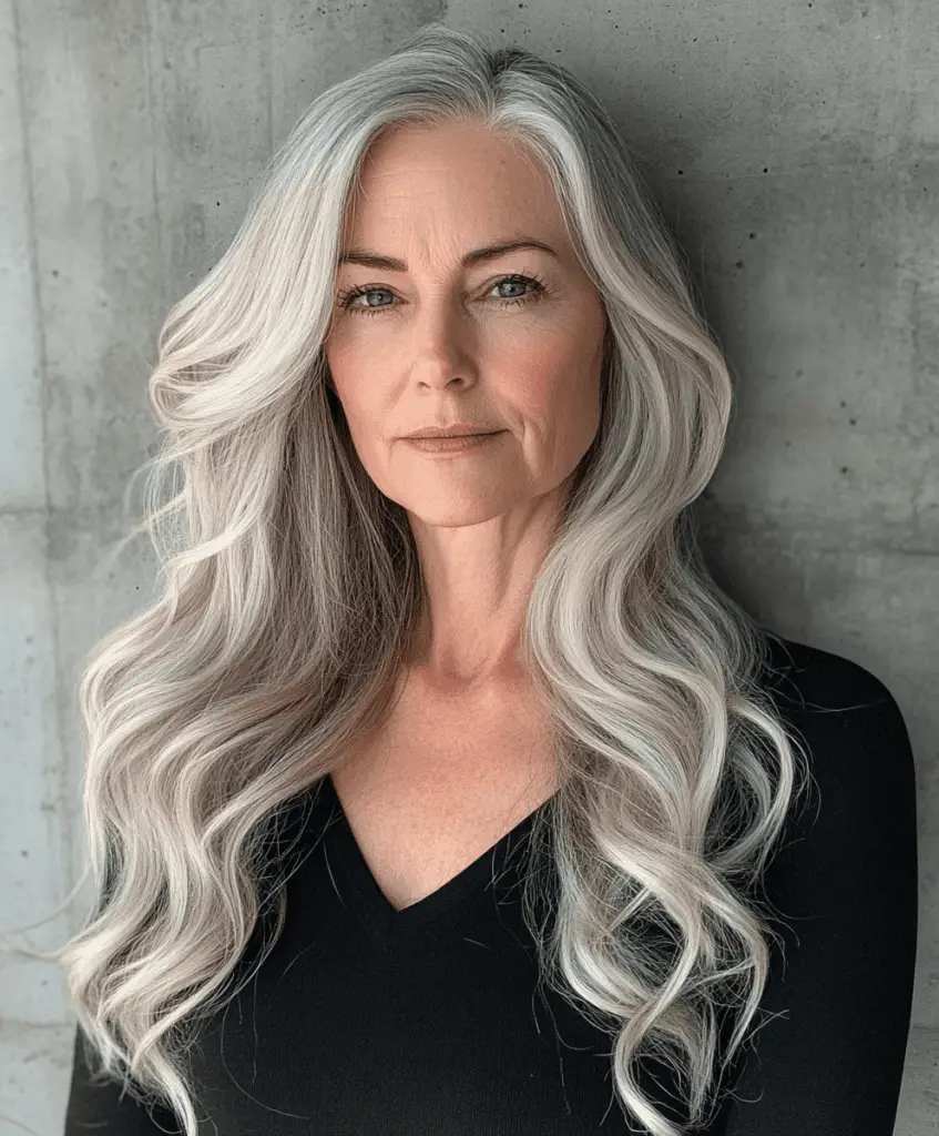 Long hairstyle with a side part for women over 50