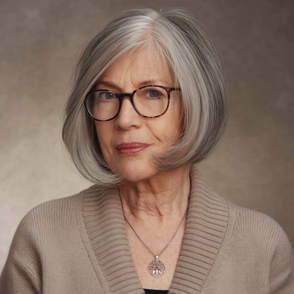 Woman with an asymmetrical bob hairstyle