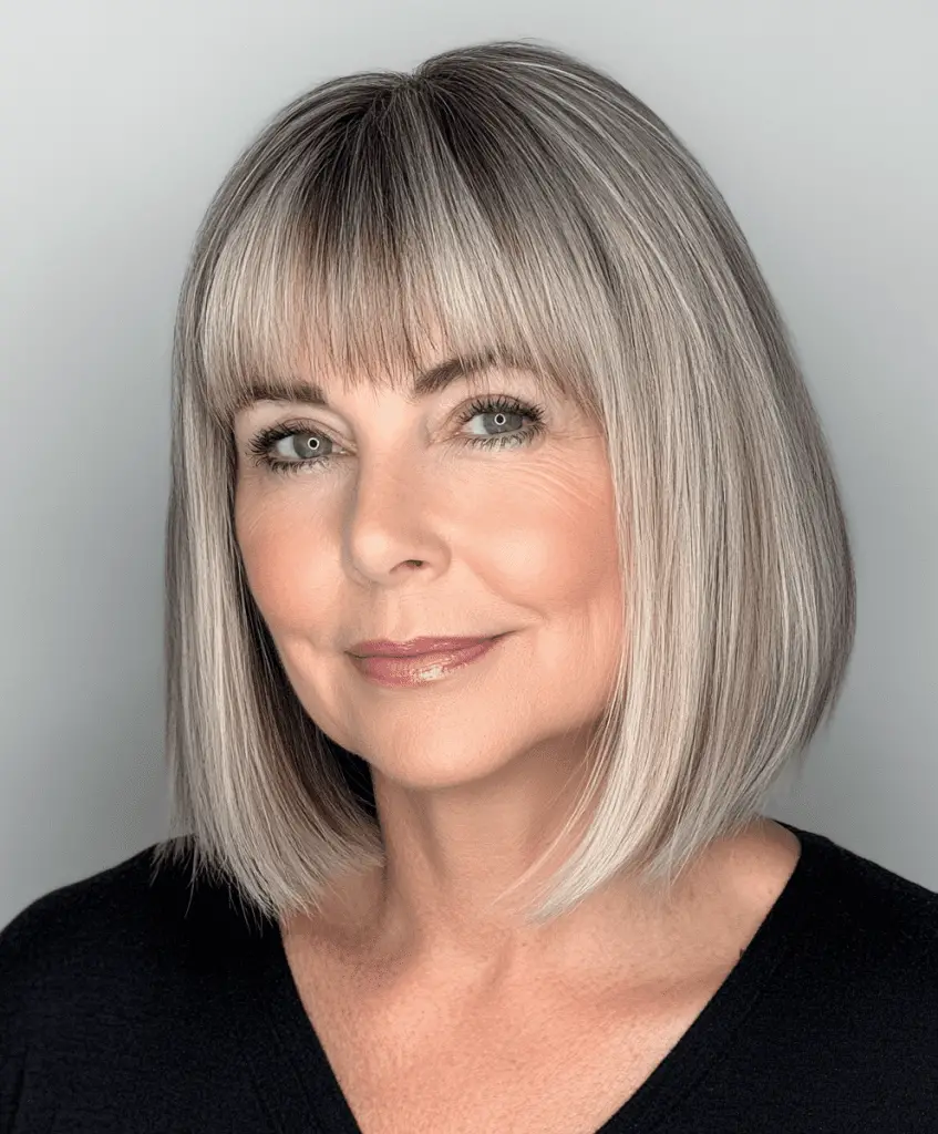 Layered bob hairstyle for women over 50 with thick hair  