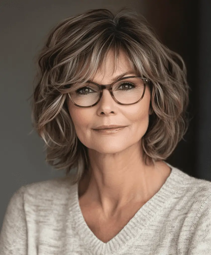 Short shag haircut for women over 50 with layers and texture