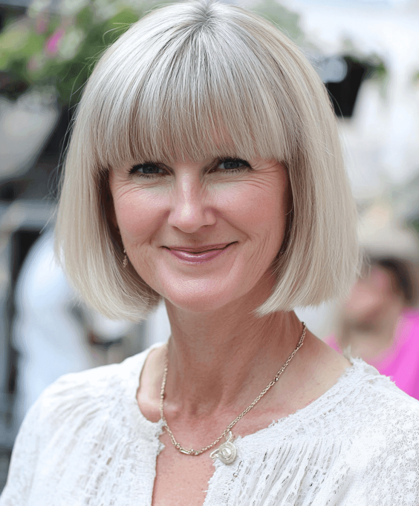 Classic bob hairstyle with blunt bangs for women over 40