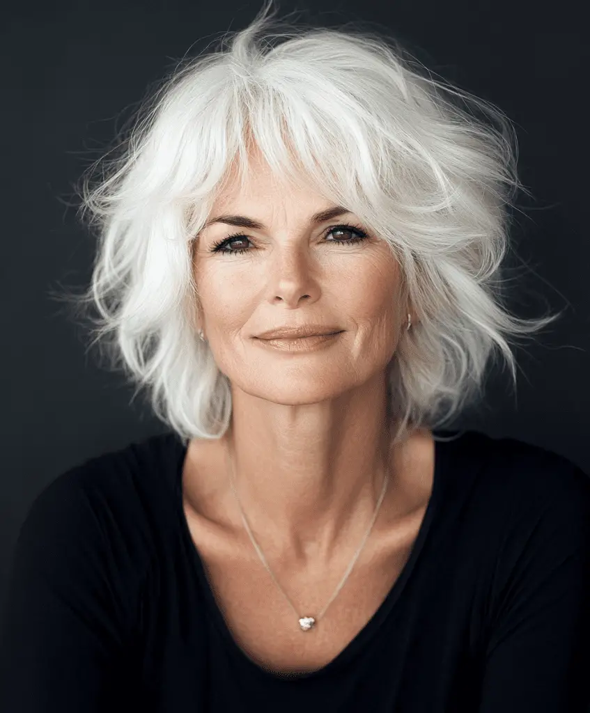 Shag bob hairstyle for women over 60.