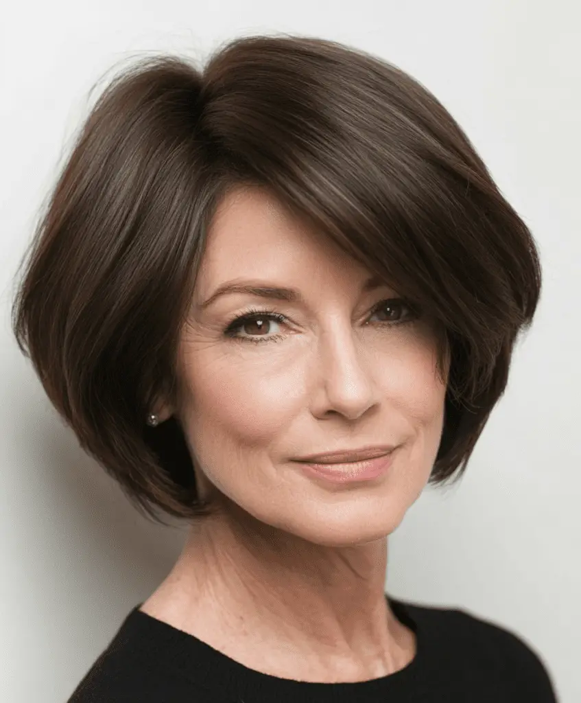 Long layered bob with soft waves for women over 50  