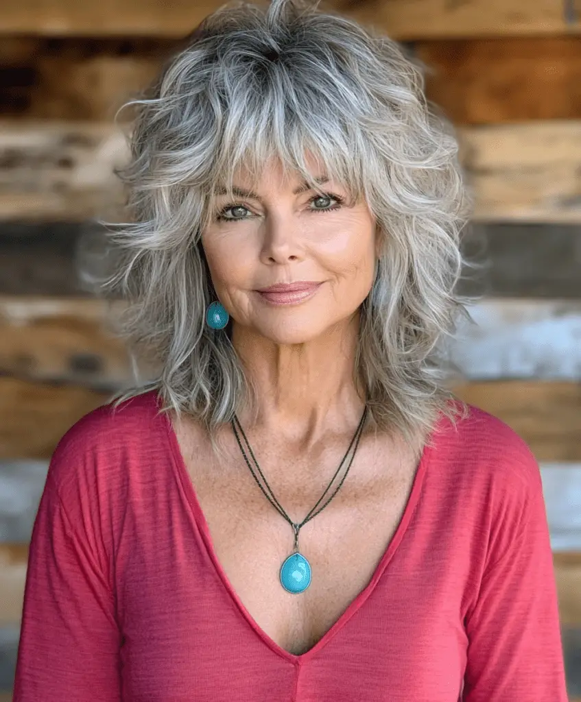 Long shag hairstyle with layers for women over 60