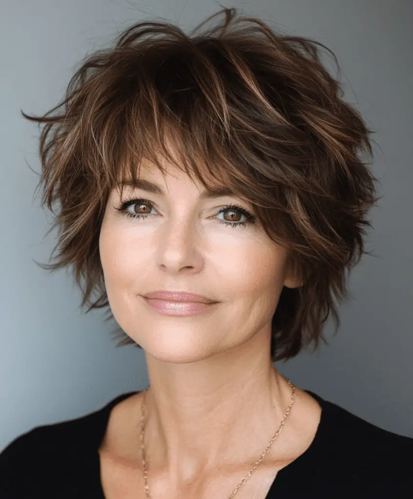 Curly bob with layers for women over 50  