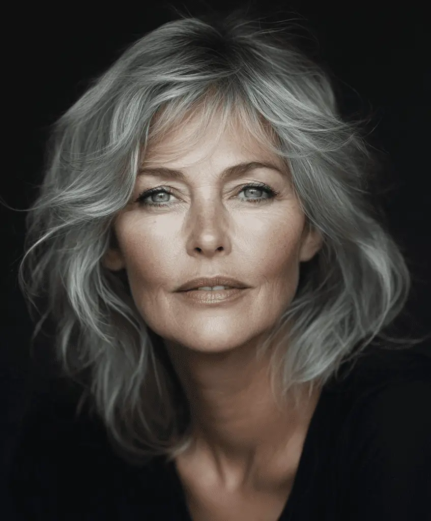 Shag hairstyle with soft waves for older women.