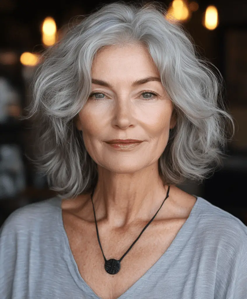 Tousled shag hairstyle for women in their 60s