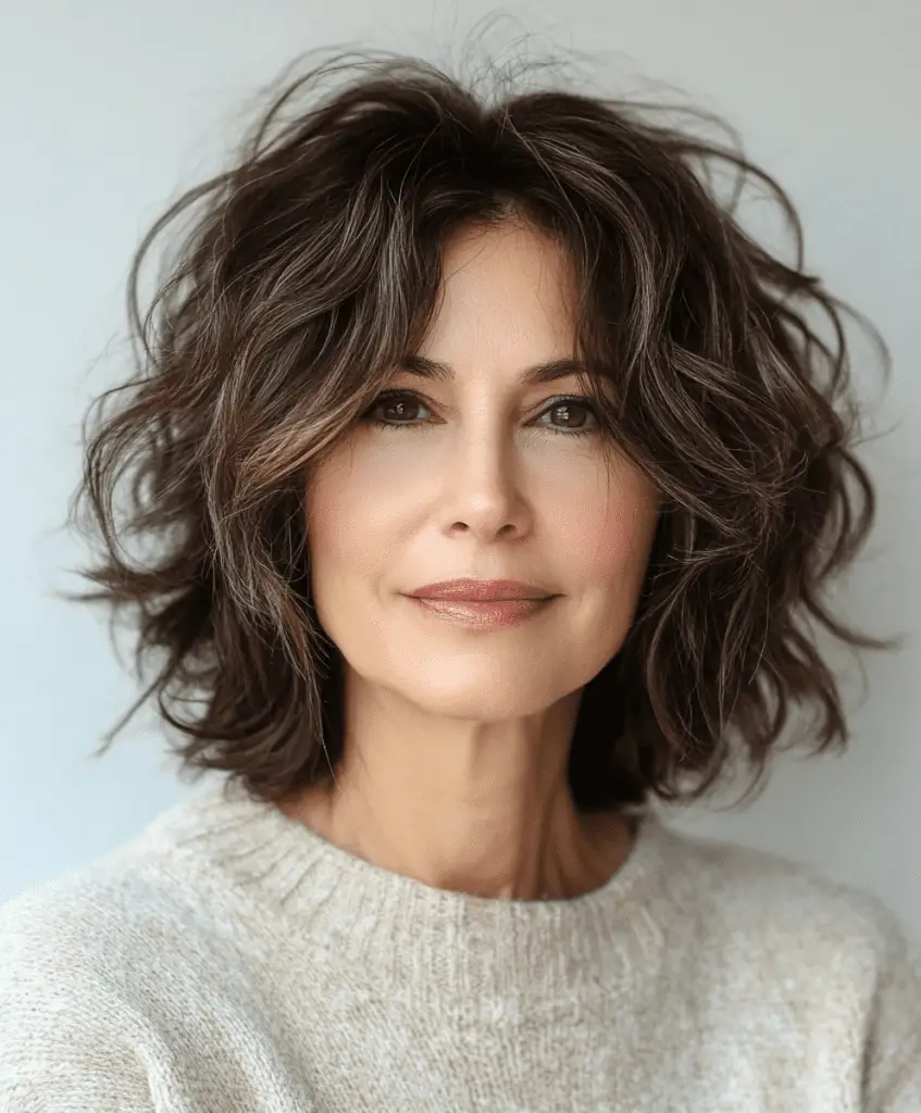 Medium-length layered cut with highlights for women over 50  