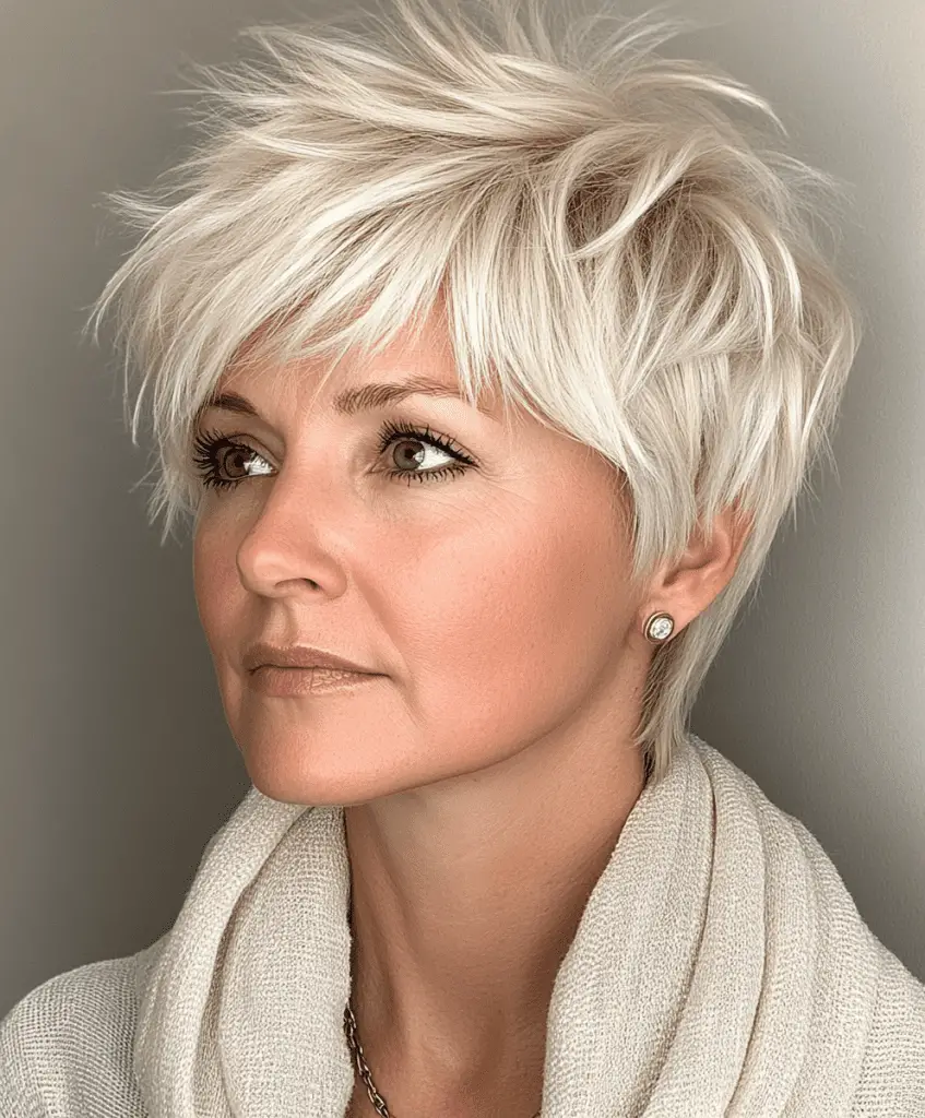 Shag hairstyle with soft layers for women in their 60s.