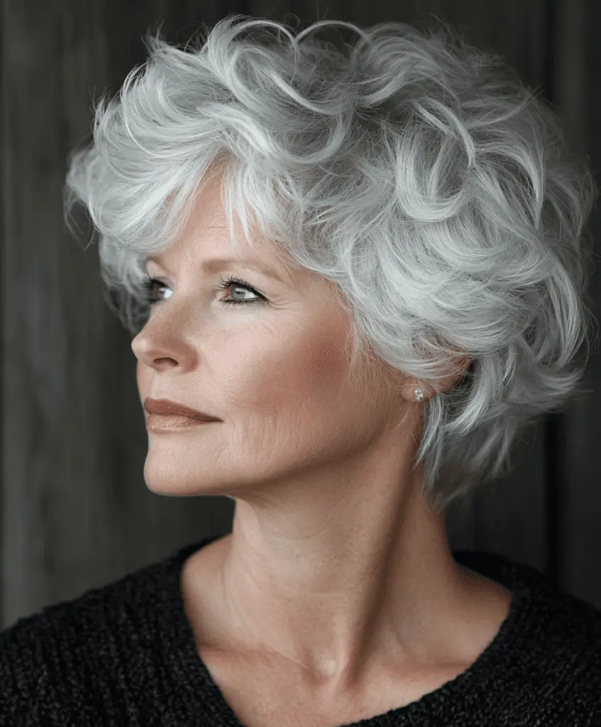 Long shag hairstyle with tousled waves for women in their 60s.