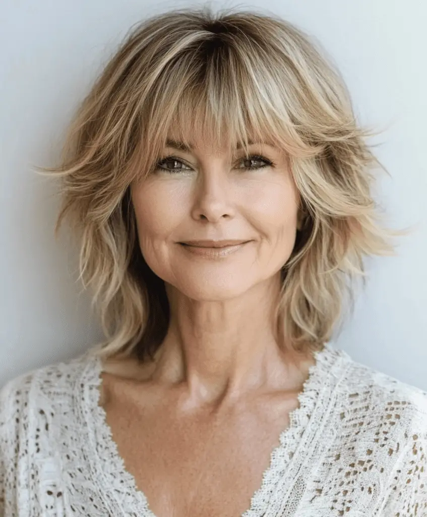 Short shag cut with side bangs for women over 50  