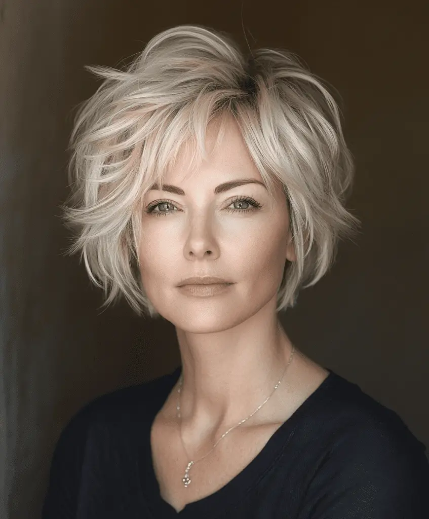 Textured bob with side bangs for women over 50  