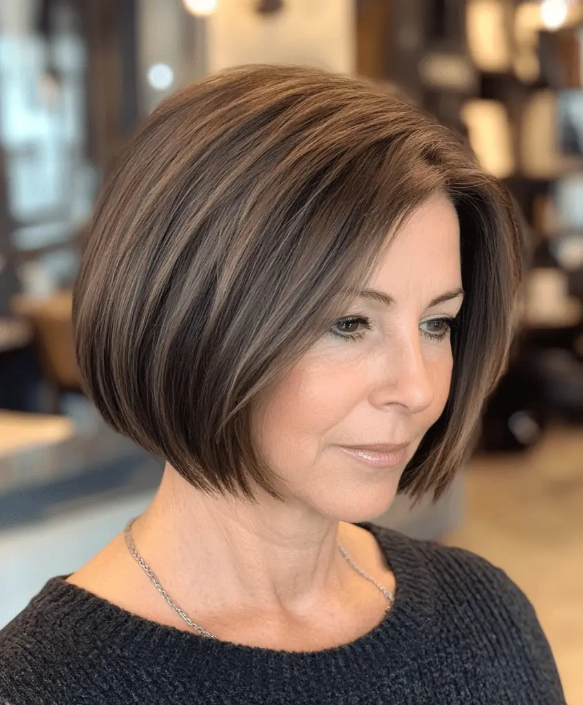 Shaggy bob with textured layers for women over 50  