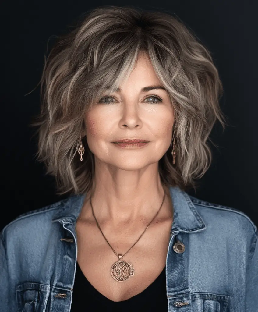 Choppy shag haircut for women over 60 with fine hair.