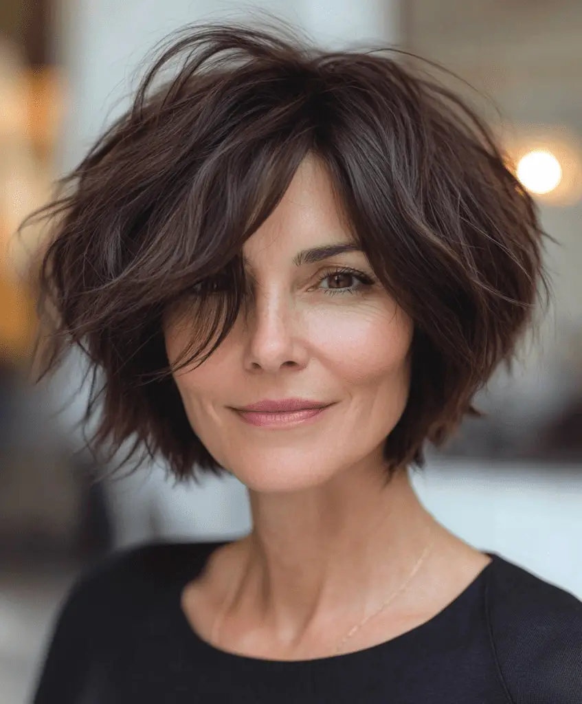 Short wavy bob with texture for women over 50  